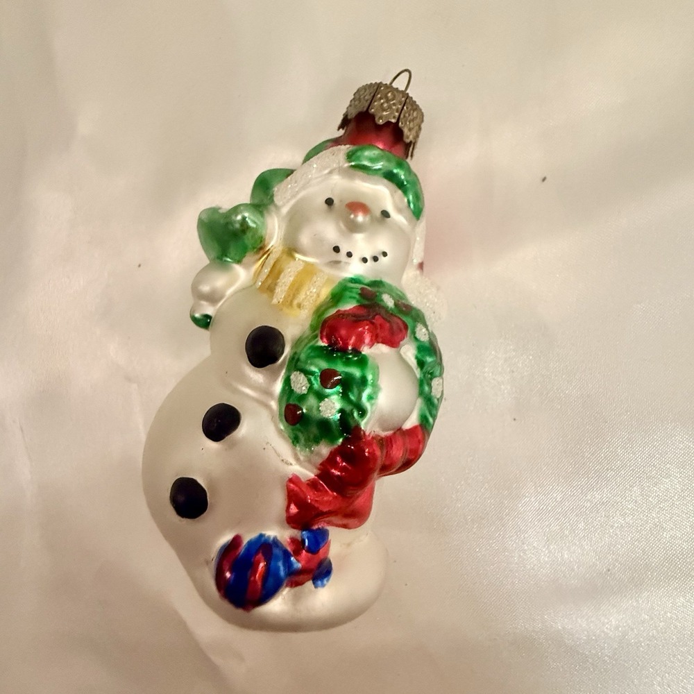 Vintage inge Glass Christmas Ornament Frosty The‎ Snow Man OWC Colorful